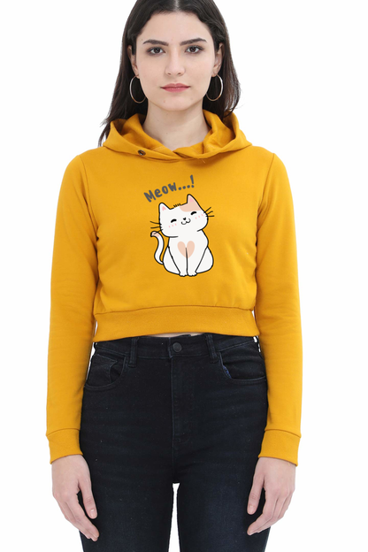 "Meow" Them Away Cotton Crop Hoodie for Girls & Women – Stylish & Fun