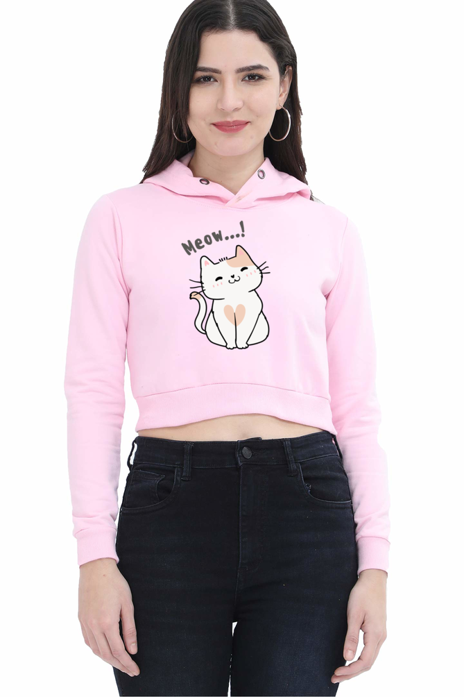 "Meow" Them Away Cotton Crop Hoodie for Girls & Women – Stylish & Fun