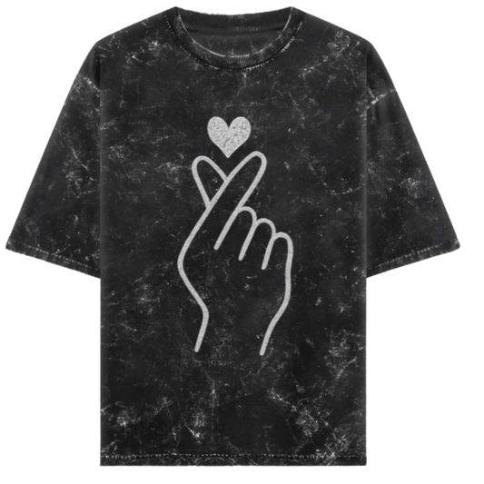Korean Heart - Acid Wash Unisex Oversized T-shirt