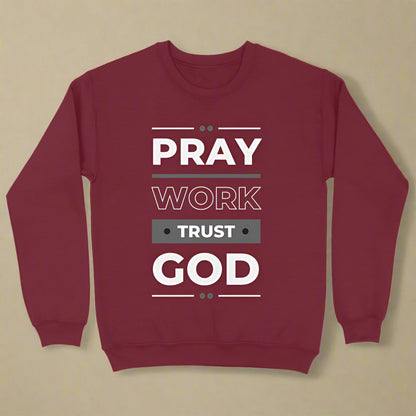 Pray, Work, Trust God" Printed Black Sweatshirt for Men – Inspiring Cotton Comfort